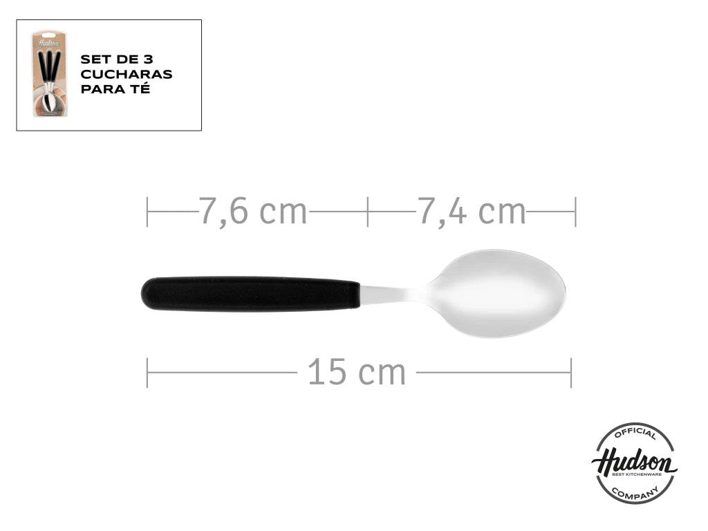 Pack x12 Cucharas de te Basic de Acero Inoxidable + Mango Negro de Plástico