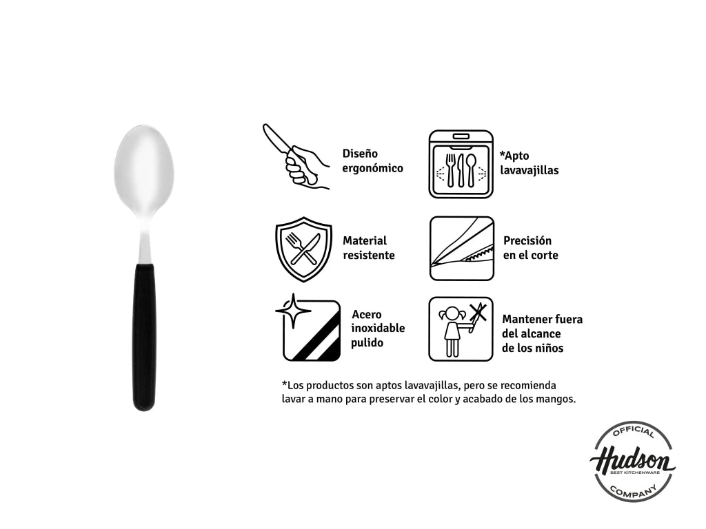 Pack x12 Cucharas de te Basic de Acero Inoxidable + Mango Negro de Plástico