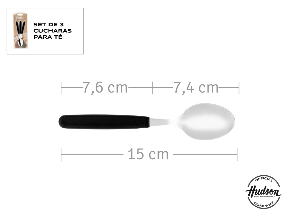 Pack x3 Cucharas de Te Basic de Acero Inoxidable + Mango Negro de Plástico