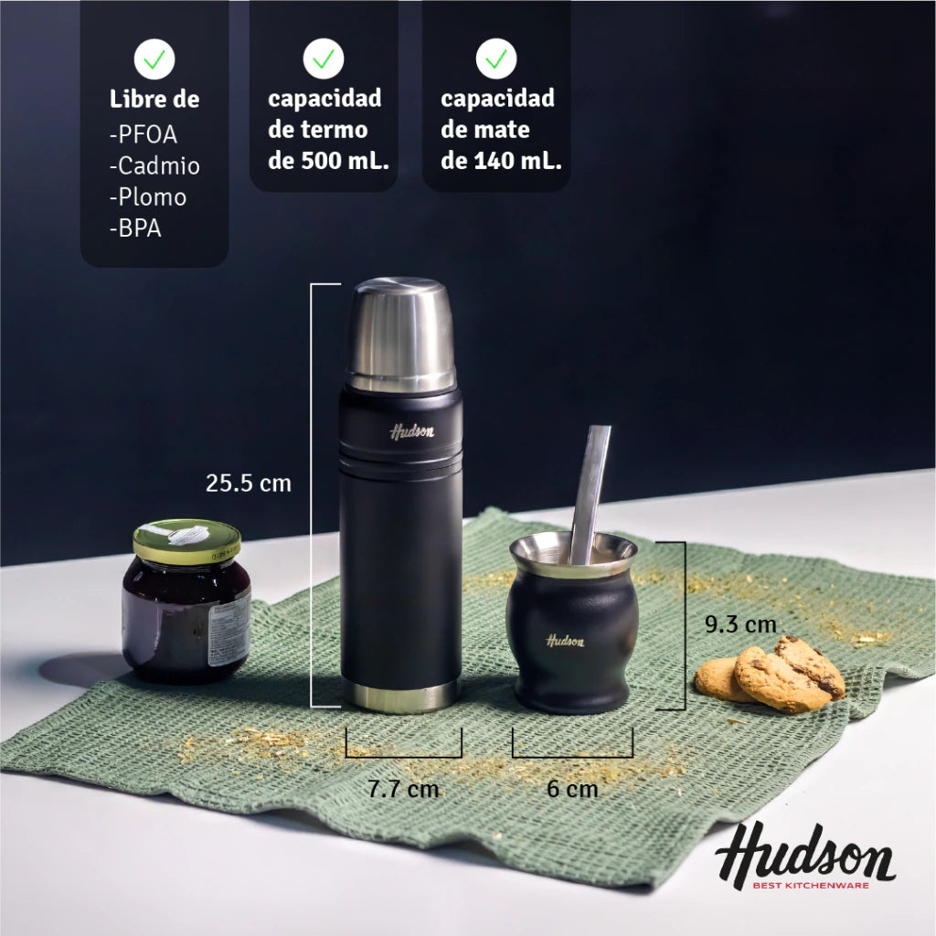 Set Termo 500ml + Mate Copa Acero Inoxidable Plateado