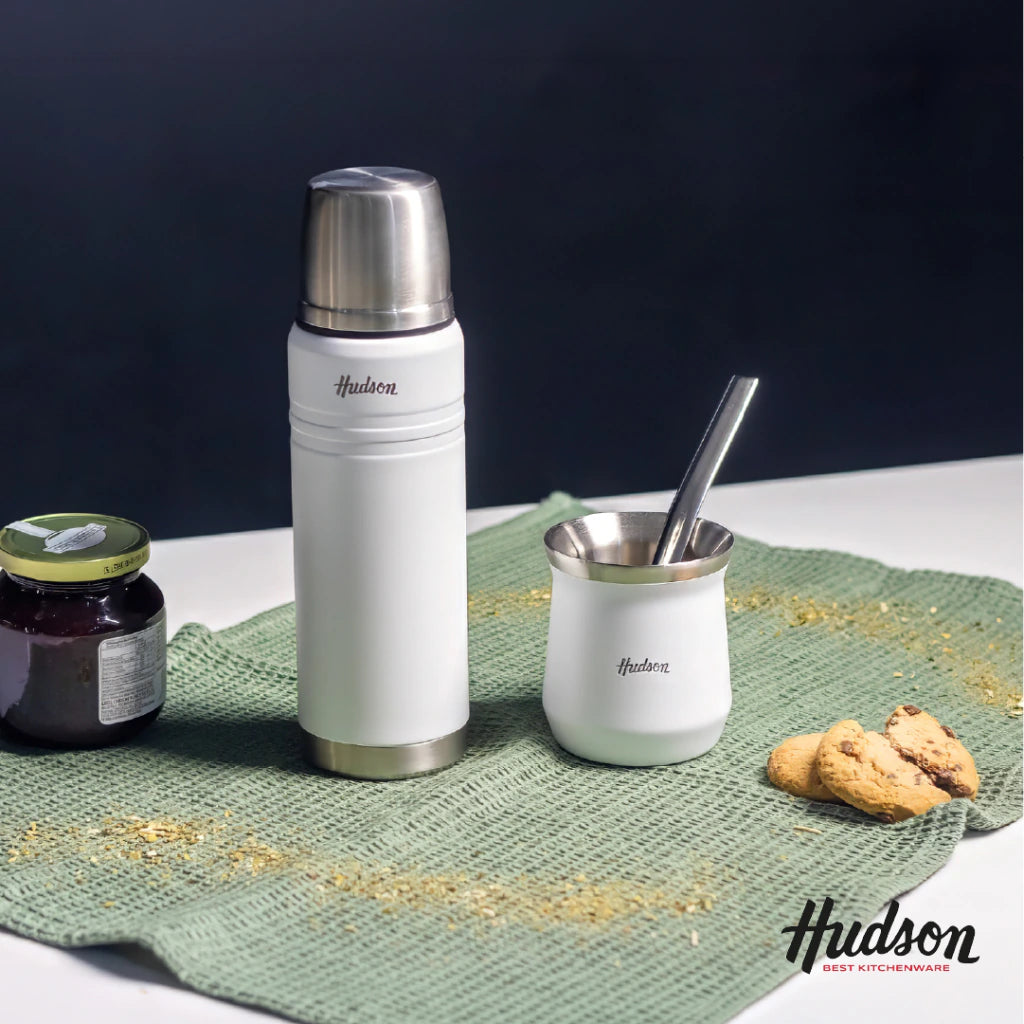Termo Blanco Acero Inoxidable 750 ml + Mate Vaso Blanco 140 ml