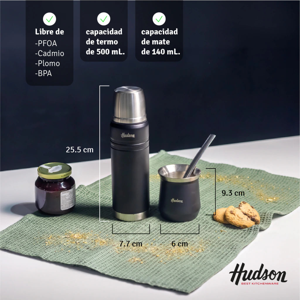 Set De Termo 500ml + Mate Vaso Acero Inoxidable Negro