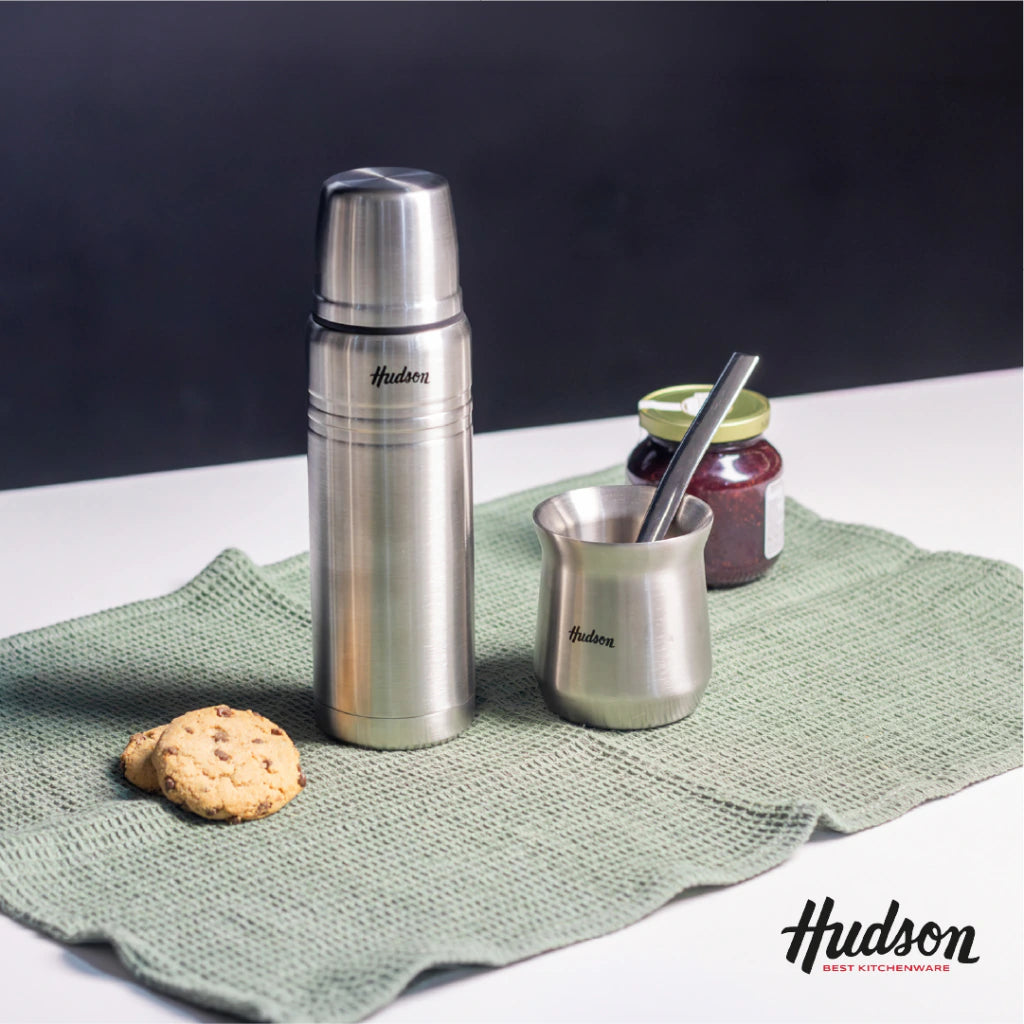 Set Termo 500ml + Mate Vaso Acero Inoxidable Plateado