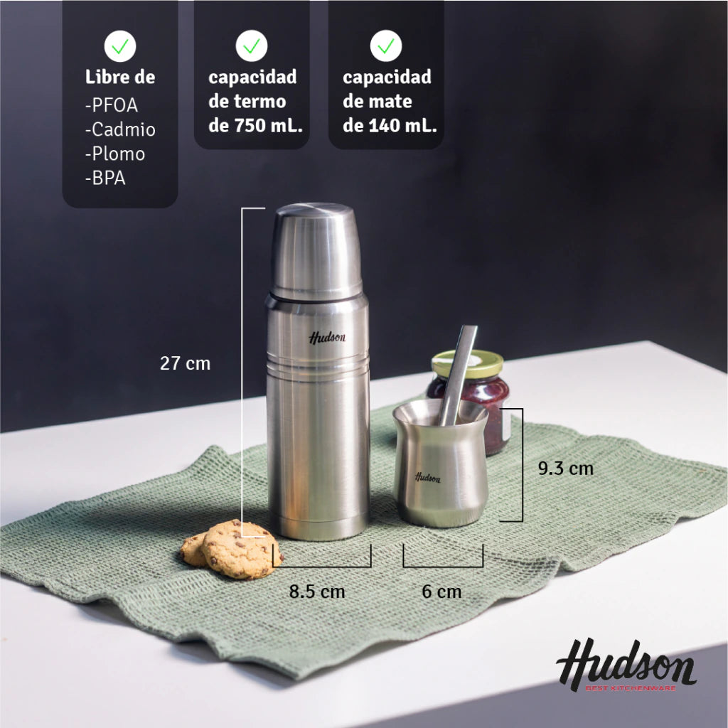 Set De Termo 750ml + Mate Vaso Acero Inoxidable Acero