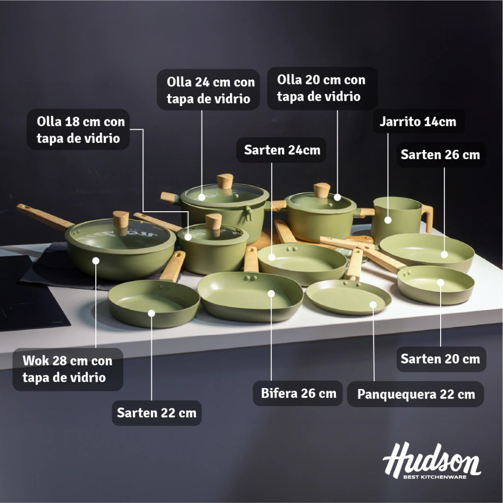 Batería Olive de 12 Piezas de Aluminio c/ Antiadherente