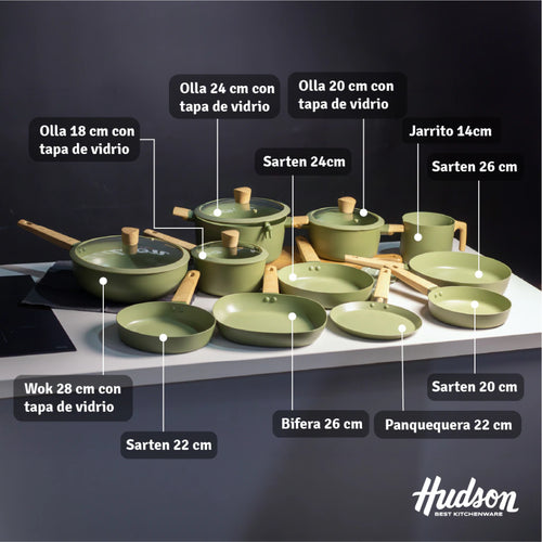 Batería Olive de 12 Piezas de Aluminio c/ Antiadherente