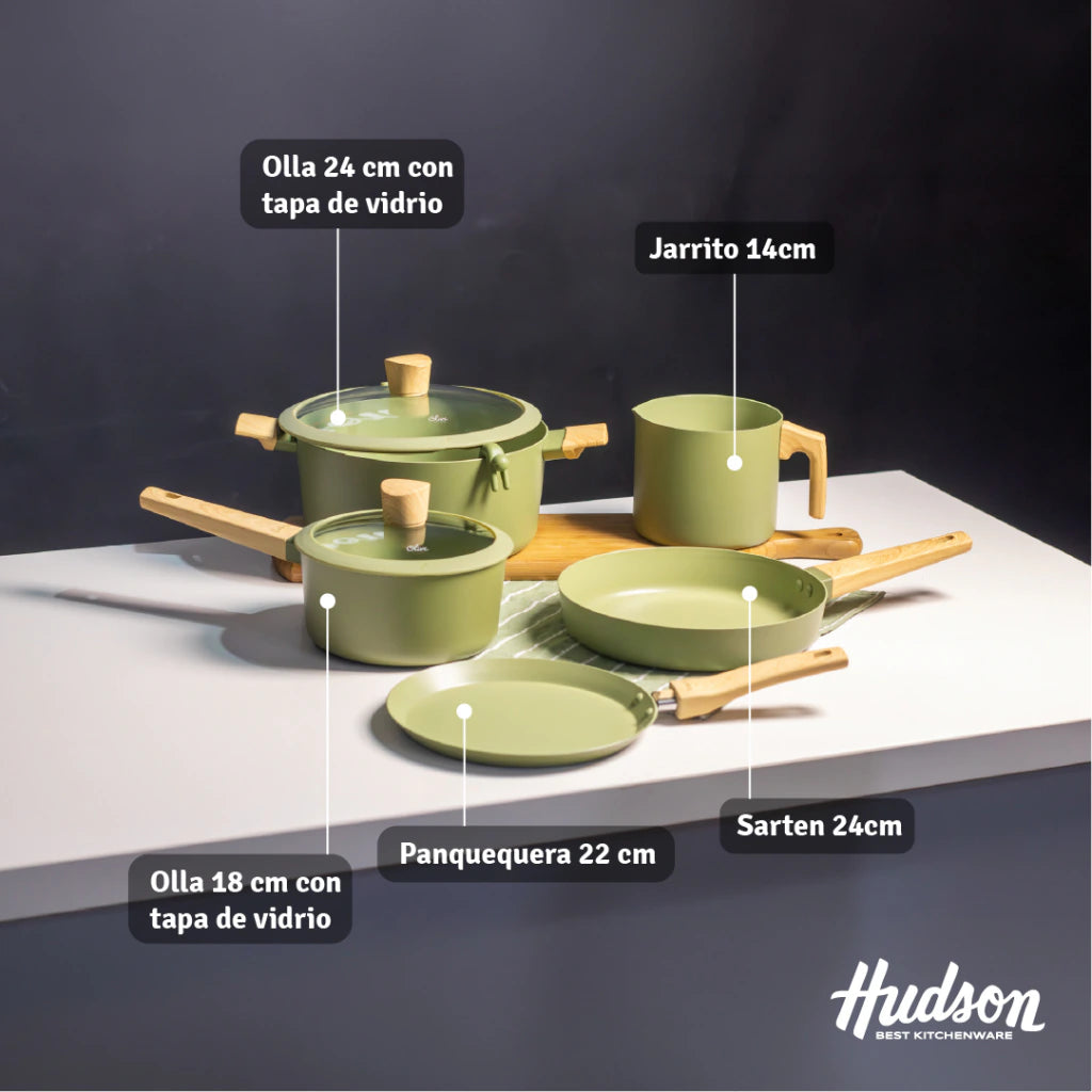 Batería Olive de 7 Piezas de Aluminio c/ Antiadherente