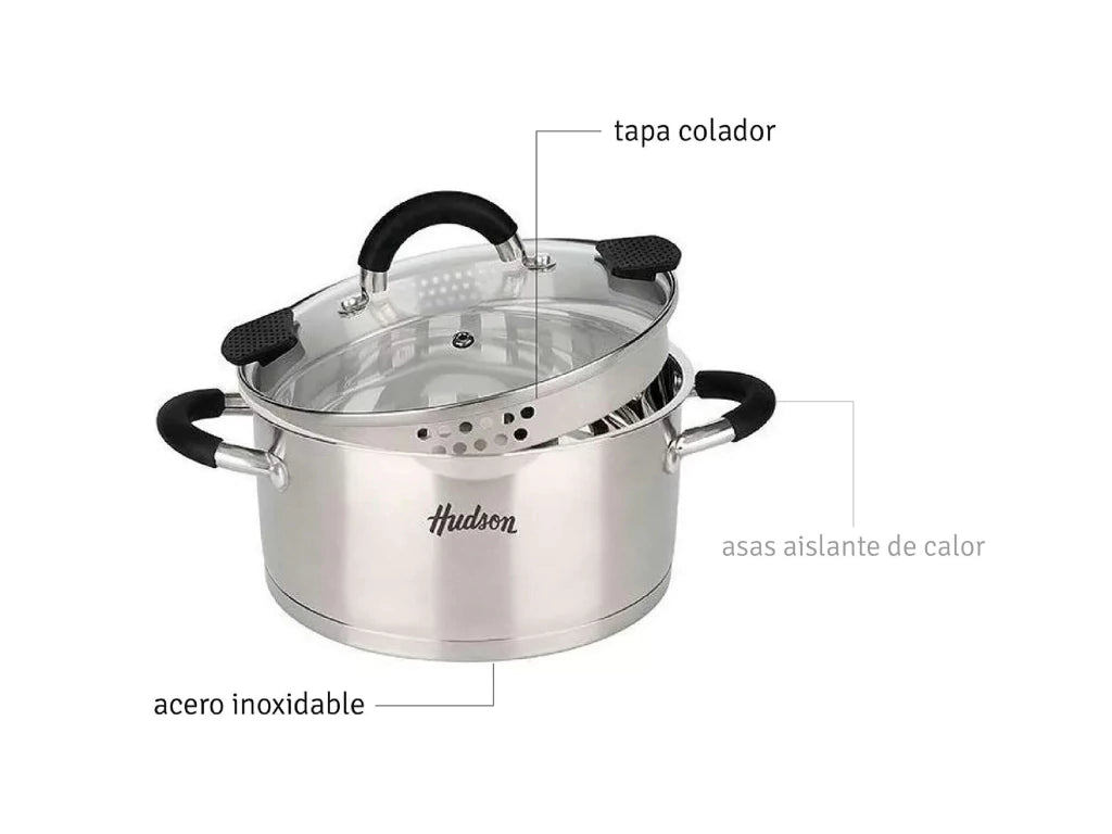 Cacerola Acero Inoxidable 24 cm Triple Fondo Inducción Plateado