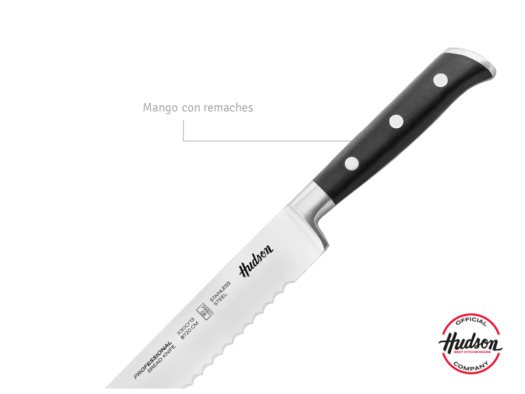 Tabla de madera 38,5x15x15 cm + Cuchillo 8¨ de Pan Línea Profesional