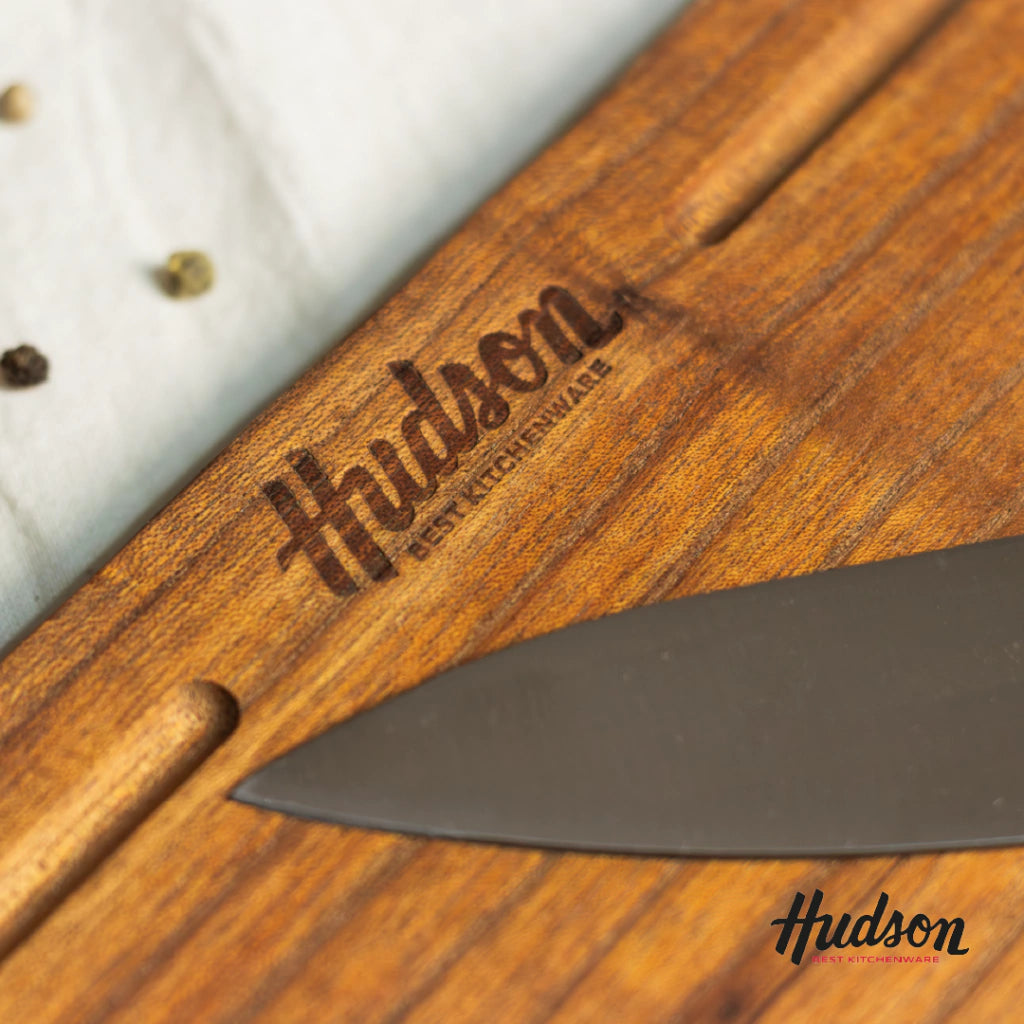 Set Asado Tabla de Madera de Acacia + Cuchillo Profesional Chef 7"