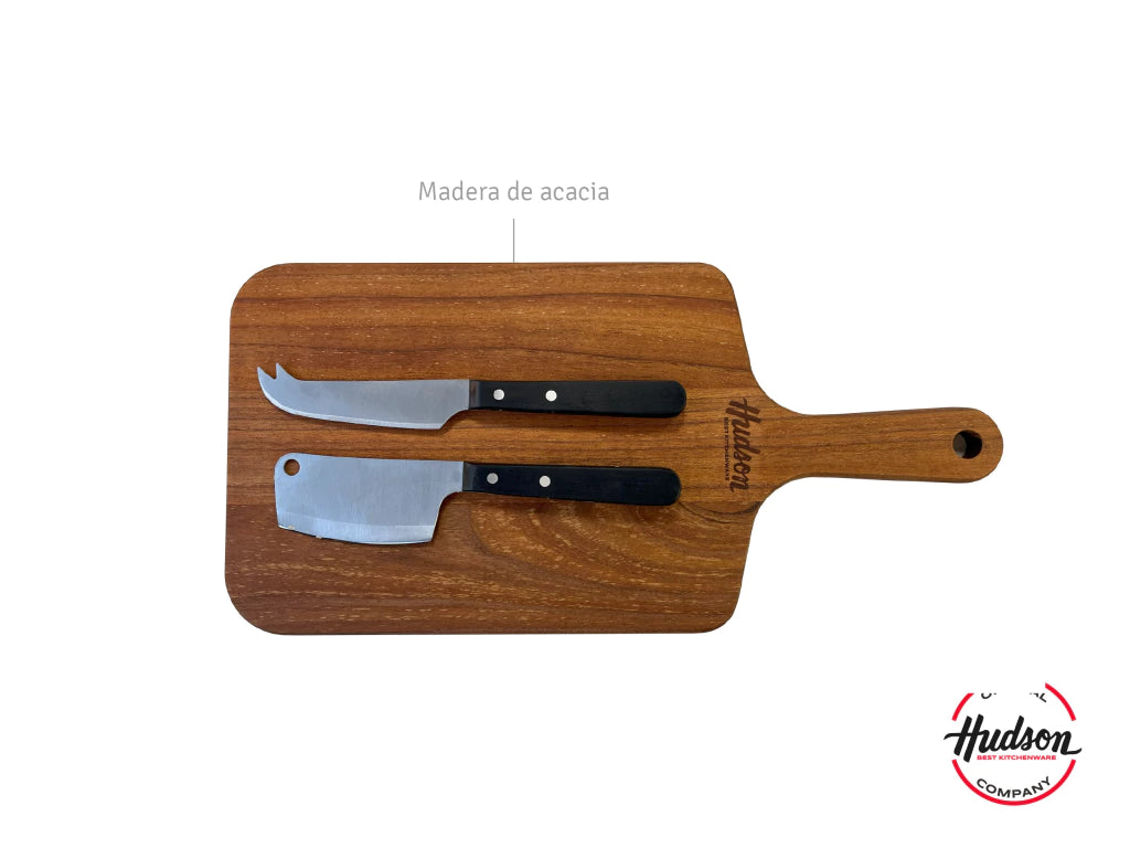 Set Tabla de madera + 2 Cuchillos Profesionales de Queso