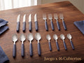 Set x16 Cubiertos Basic de Acero Inoxidable + Mango Azul de Plástico