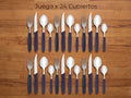 Set x24 Cubiertos Basic de Acero Inoxidable + Mango Azul de Plástico
