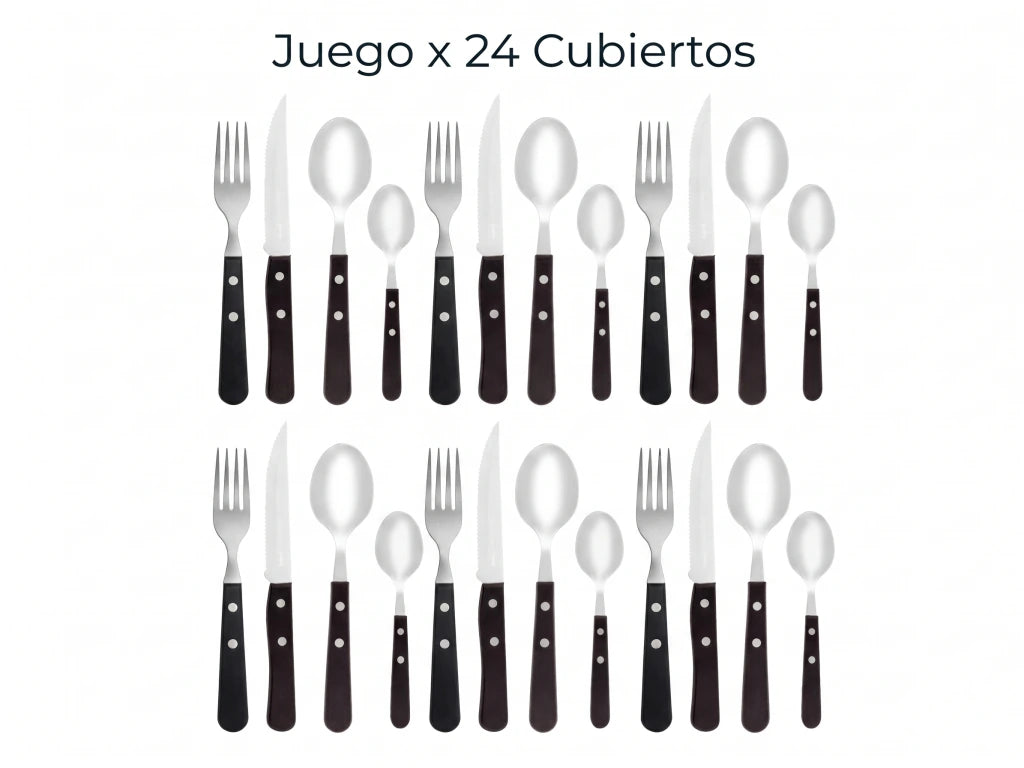 Set x24 Cubiertos Daily de Acero Inoxidable + Mango Negro de Plástico