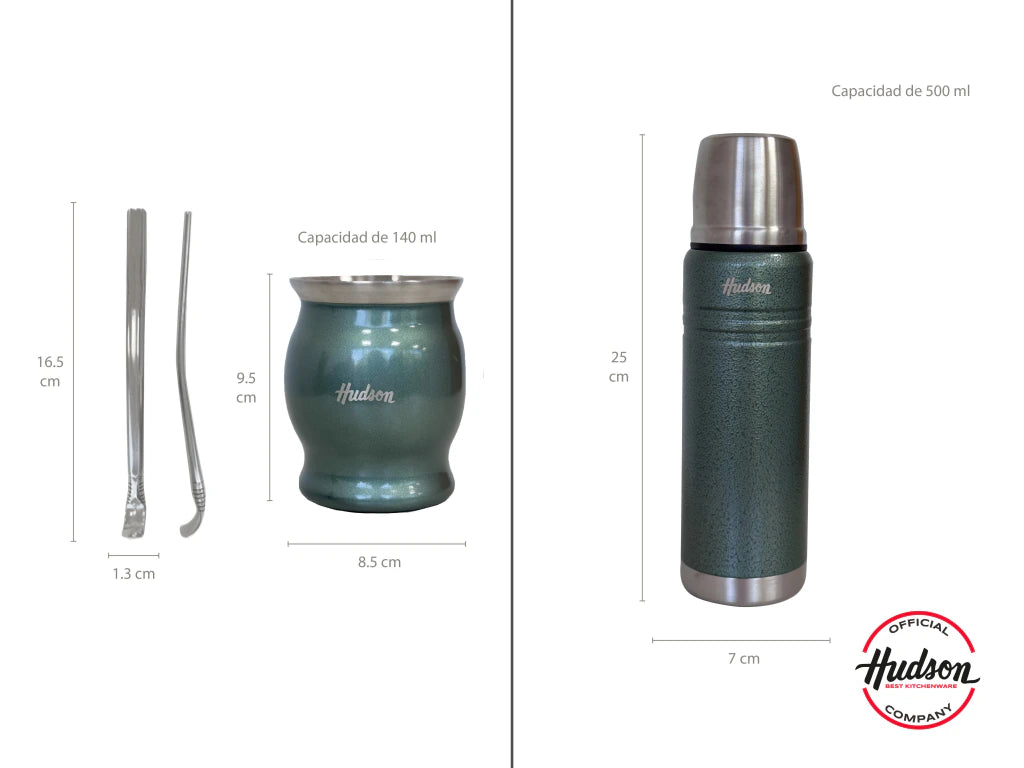 Set De Termo 500ml + Mate Copa Acero Inoxidable Verde