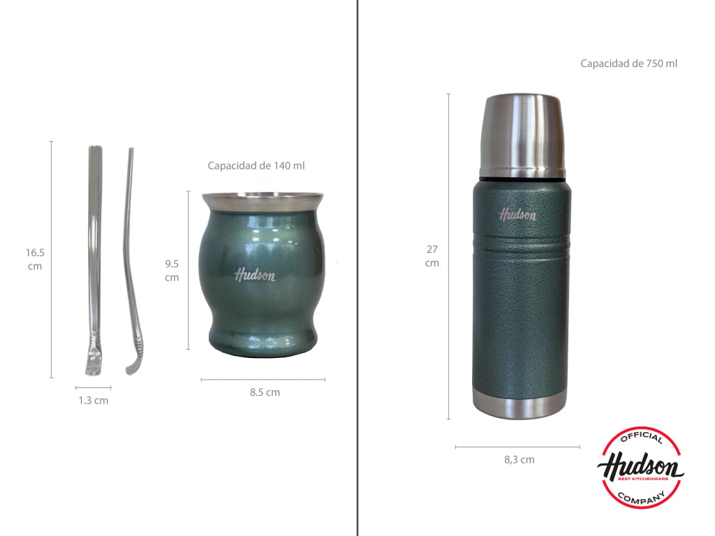 Set De Termo 750ml + Mate Copa Acero Inoxidable Verde
