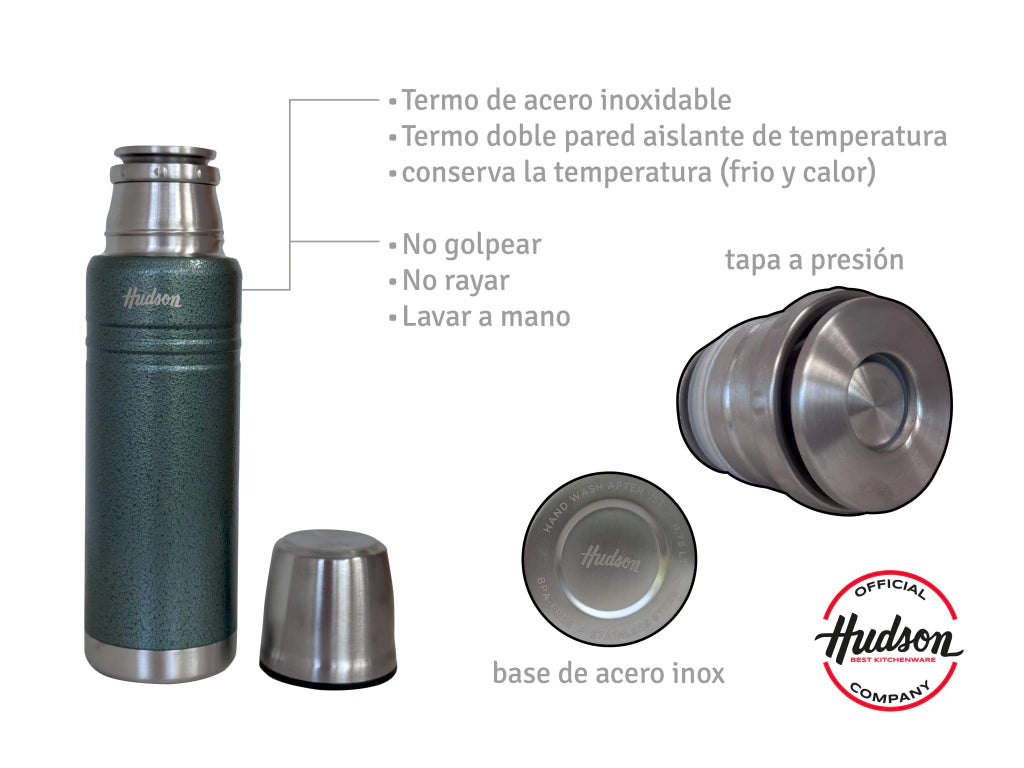 Set De Termo 750ml + Mate Copa Acero Inoxidable Verde