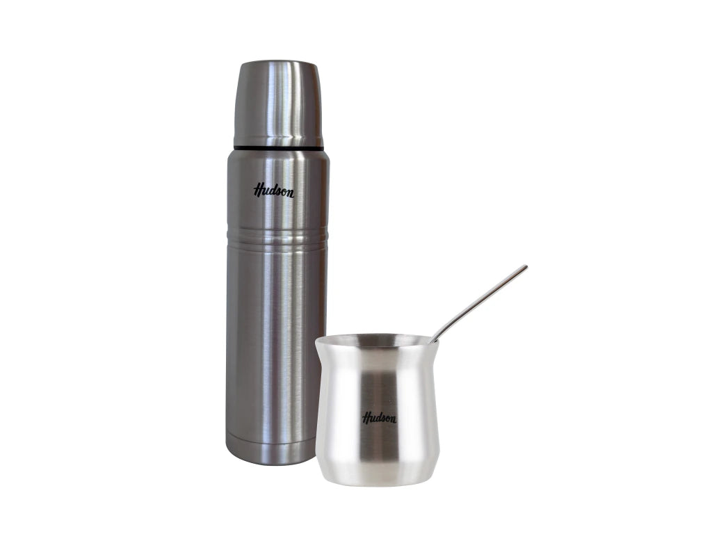 Set Termo 500ml + Mate Vaso Acero Inoxidable Plateado