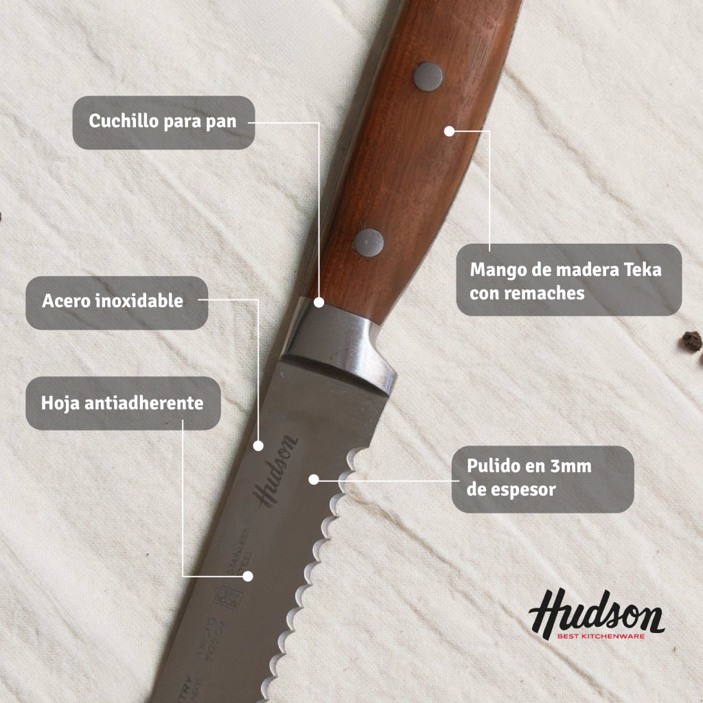 Cuchillo para Pan de Acero Inoxidable con Mango de Madera