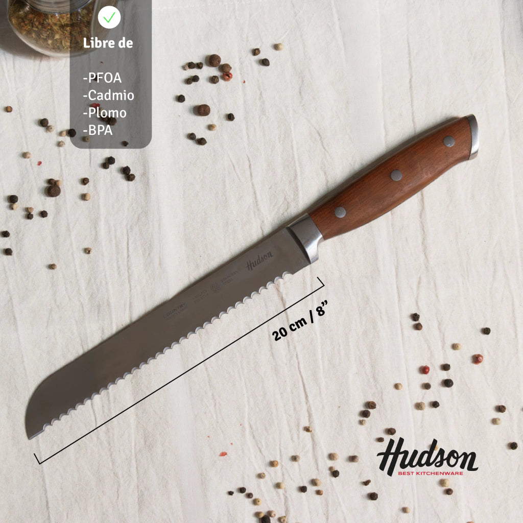 Cuchillo para Pan de Acero Inoxidable con Mango de Madera