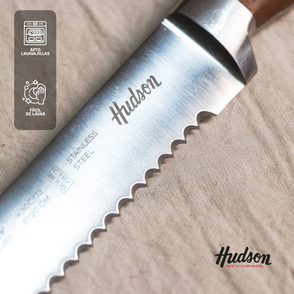 Cuchillo para Pan de Acero Inoxidable con Mango de Madera