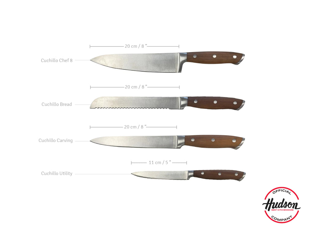 Set de 4 Cuchillos Acero Inoxidable Y Mango De Madera con Taco Magnético