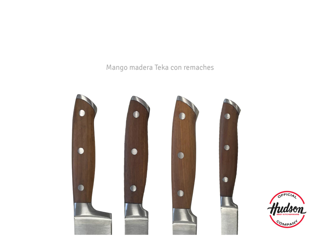 Set de 4 Cuchillos Acero Inoxidable Y Mango De Madera con Taco Magnético