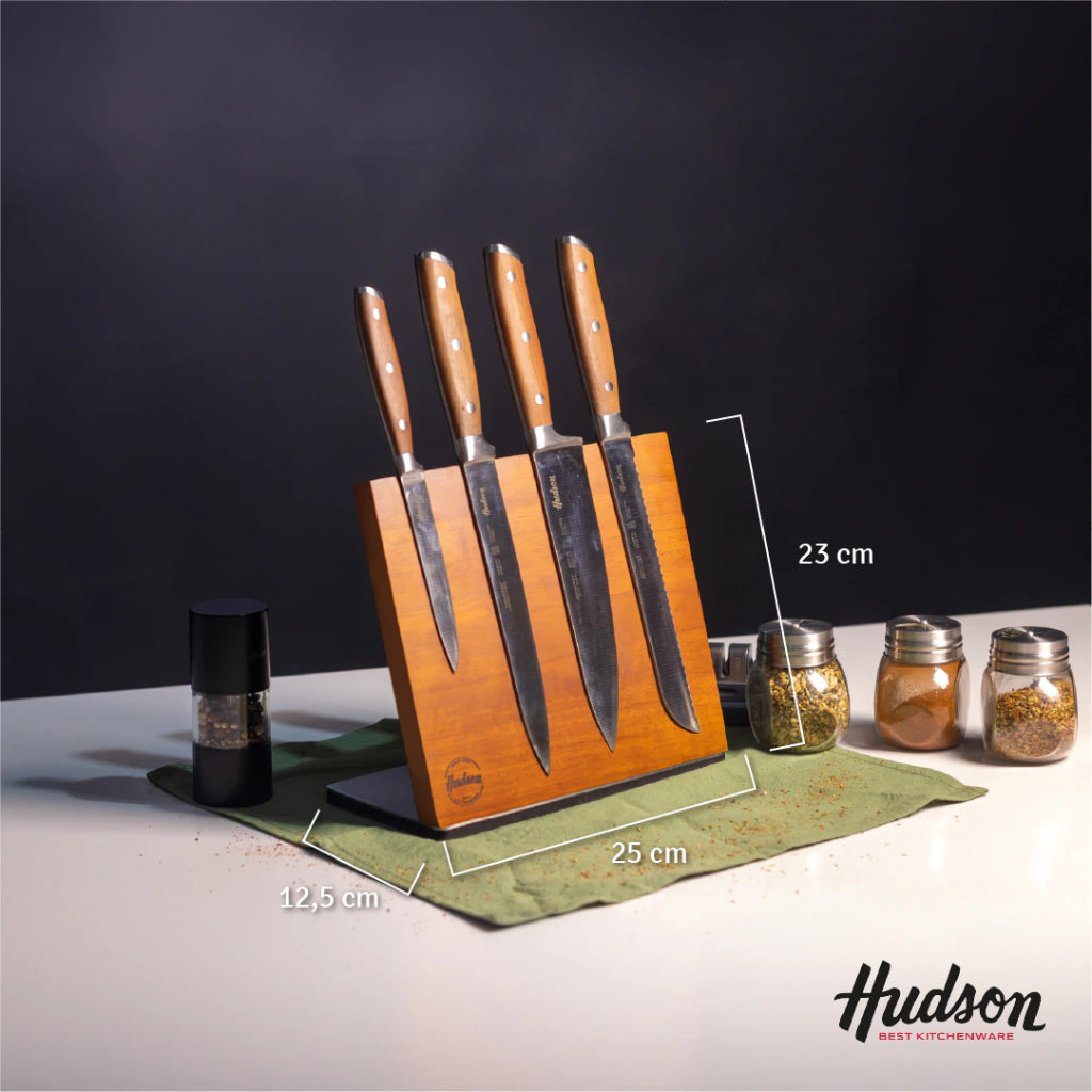 Set de 4 Cuchillos Acero Inoxidable Y Mango De Madera con Taco Magnético