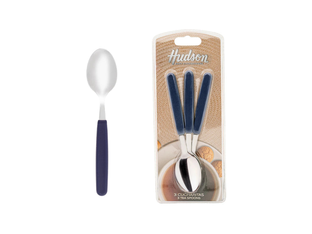 Pack x12 Cucharas de Te Basic de Acero Inoxidable + Mango Azul de Plástico
