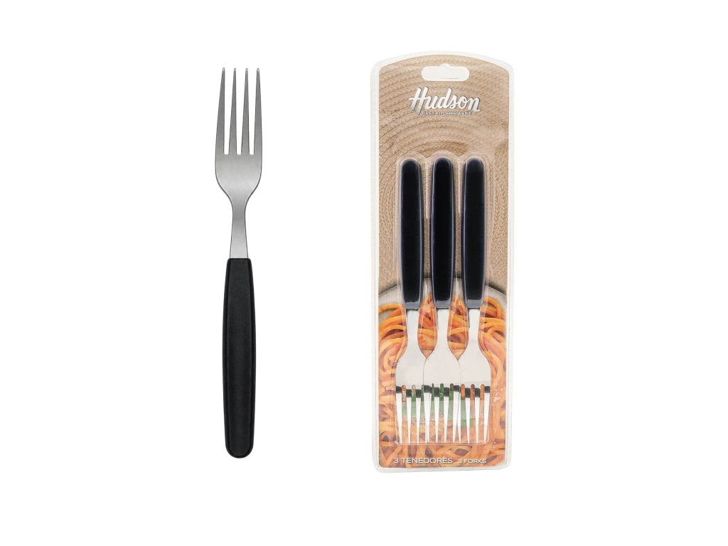 Pack x3 Tenedores Basic de Acero Inoxidable + Mango Negro de Plástico