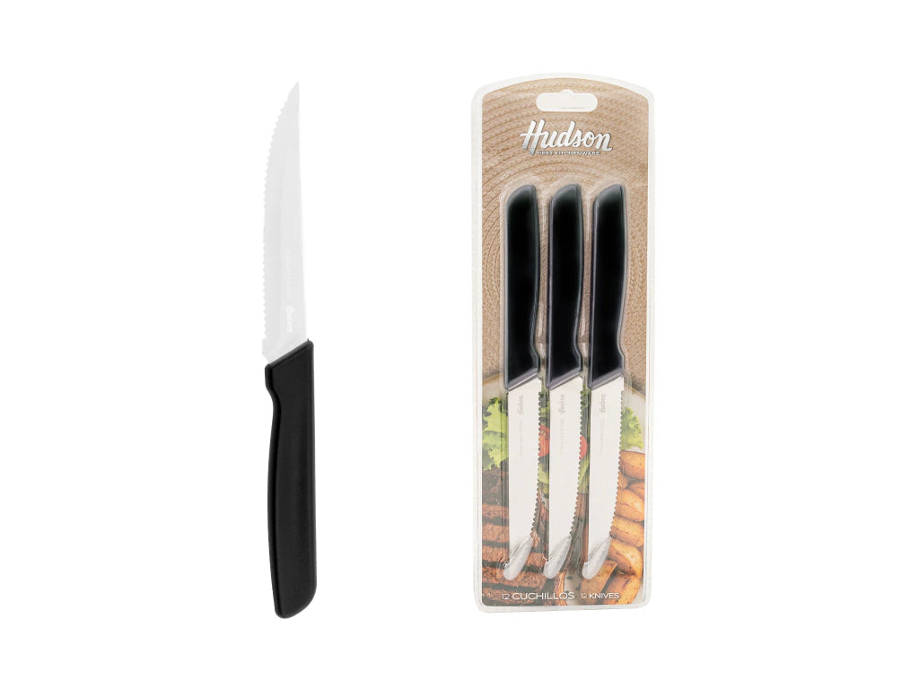 Pack x12 Cuchillos Basic de Acero Inoxidable + Mango Negro de Plástico