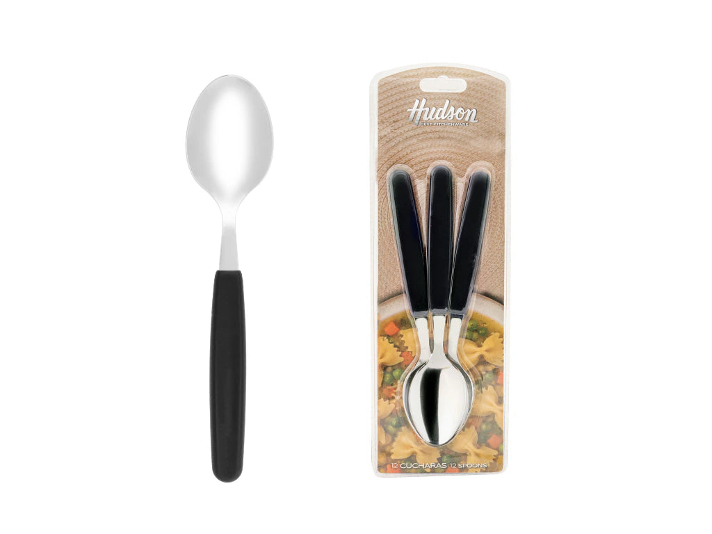 Pack x12 Cucharas Basic de Acero Inoxidable + Mango Negro de Plástico