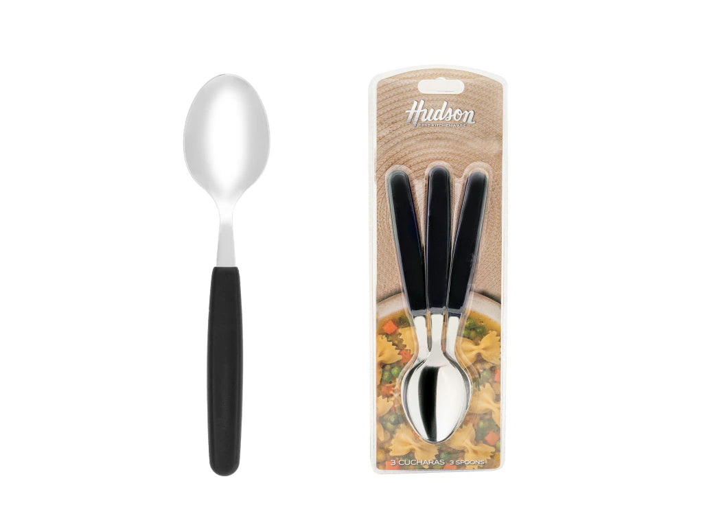 Pack x3 Cucharas Basic de Acero Inoxidable + Mango Negro de Plástico