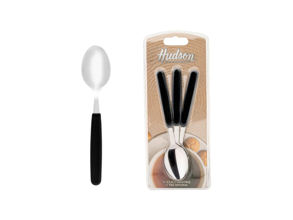 Pack x12 Cucharas de te Basic de Acero Inoxidable + Mango Negro de Plástico