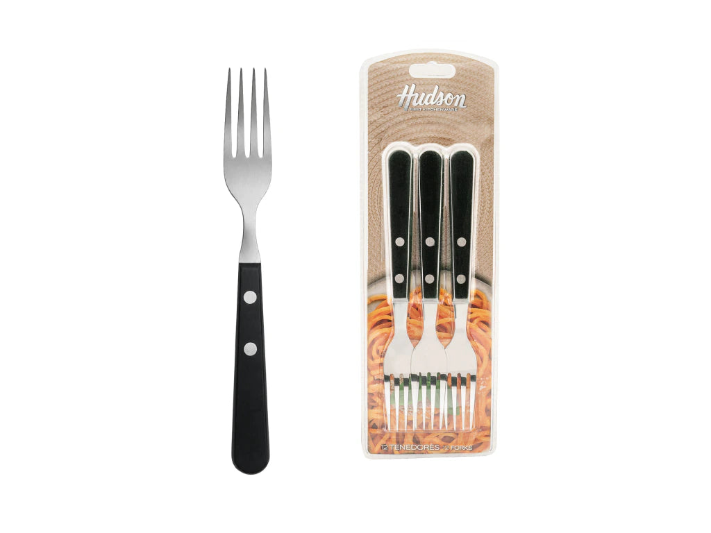 Pack x12 Tenedores Daily de Acero Inoxidable + Mango Negro de Plástico