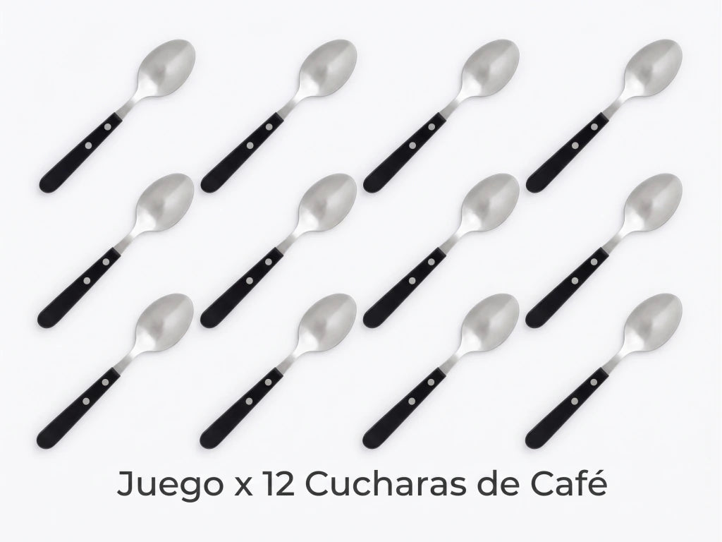 Pack x12 Cuchara De Té Daily de Acero Inoxidable + Mango Negro de Plástico