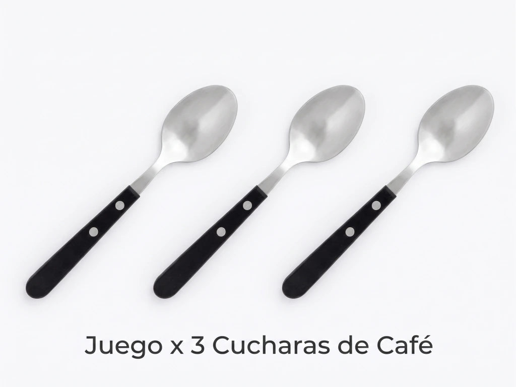 Pack x3 Cuchara De Té Daily de Acero Inoxidable + Mango Negro de Plástico