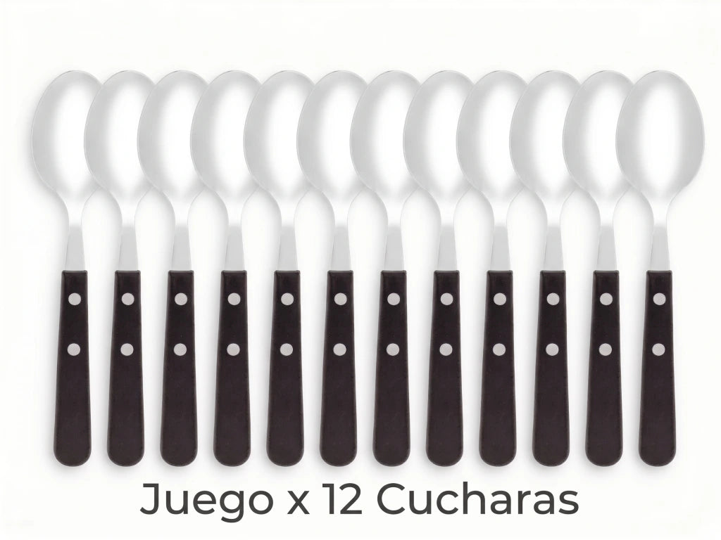 Pack x12 Cucharas Daily de Acero Inoxidable + Mango Negro de Plástico
