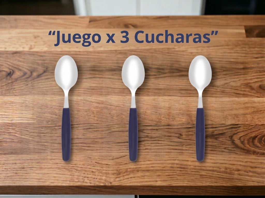 Pack x3 Cucharas Basic de Acero Inoxidable + Mango Azul de Plástico