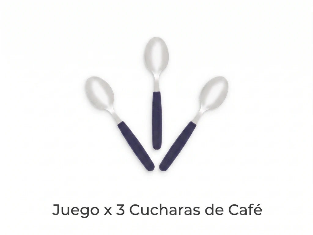 Pack x3 Cucharas de te Basic de Acero Inoxidable + Mango Azul de Plástico