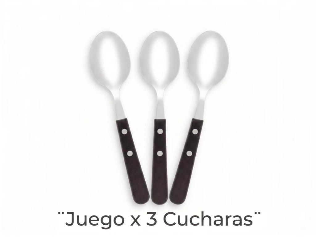 Pack x3 Cuchara Daily de Acero Inoxidable + Mango Negro de Plástico