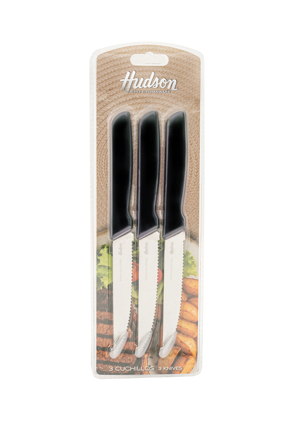 Pack x3 Cuchillos Basic de Acero Inoxidable + Mango Negro de Plástico