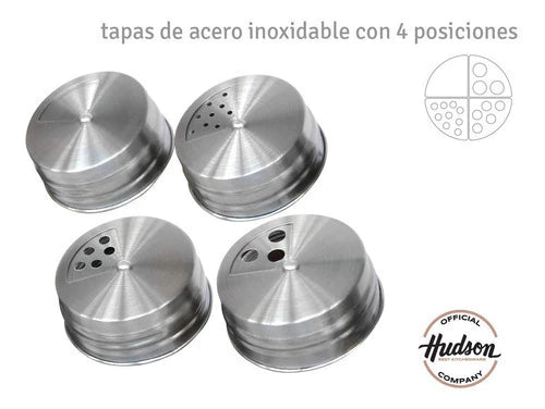 Rack Especiero de 4 Jarros con Tapa de Acero Inoxidable Plateado