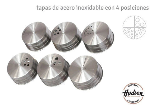 Rack Especiero 6 Jarros con Tapa De Acero Inoxidable Plateado