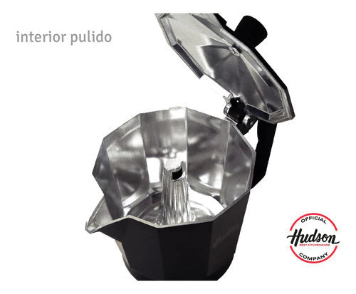 Set Cafetera Italiana + 2 Platos + 2 Pocillos Cerámica Total Black