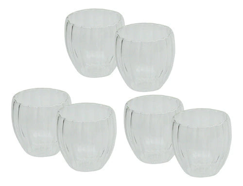 Set 6 Vasos Doble Pared Vidrio Rayado De 150ml Hudson