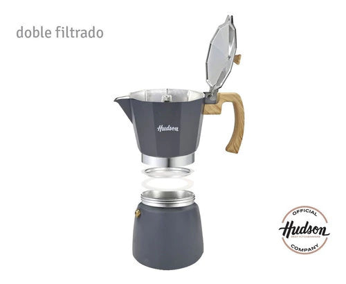 Cafetera Aluminio Hudson Gris Estilo Italiana 9 Tazas