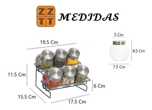 Rack Especiero 6 Jarros con Tapa De Acero Inoxidable Plateado