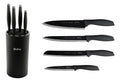 Set de 4 Cuchillos de Acero Inoxidable Con Taco Soporte Color Negro