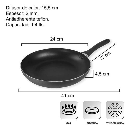 Sarten de alumino 24 cm c/ Mango Siliconado Negro